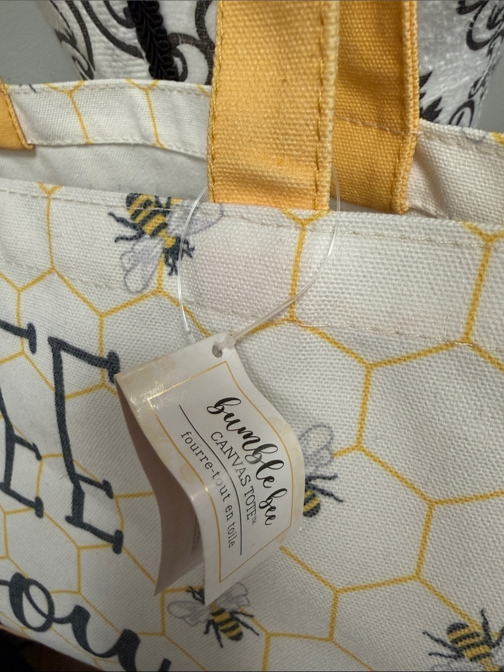 Bee You Canvas Tote Bag in White and Yellow - Picture 2 of 4